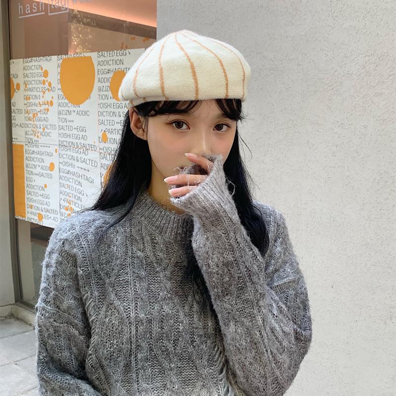 

Berets Women's Autumn And Winter Style Korean Striped Beret Fashion Pumpkin Hat Accessories