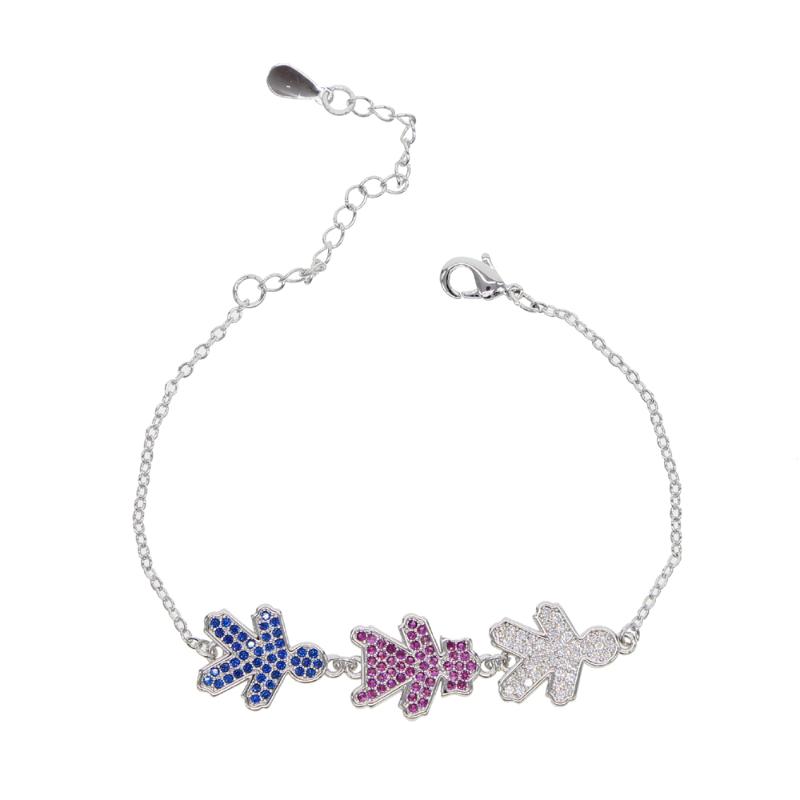 

three Boy & Girl Link Chain Bracelets For Women silver color Charm Bracelet Bangle 16+4cm adjustable size