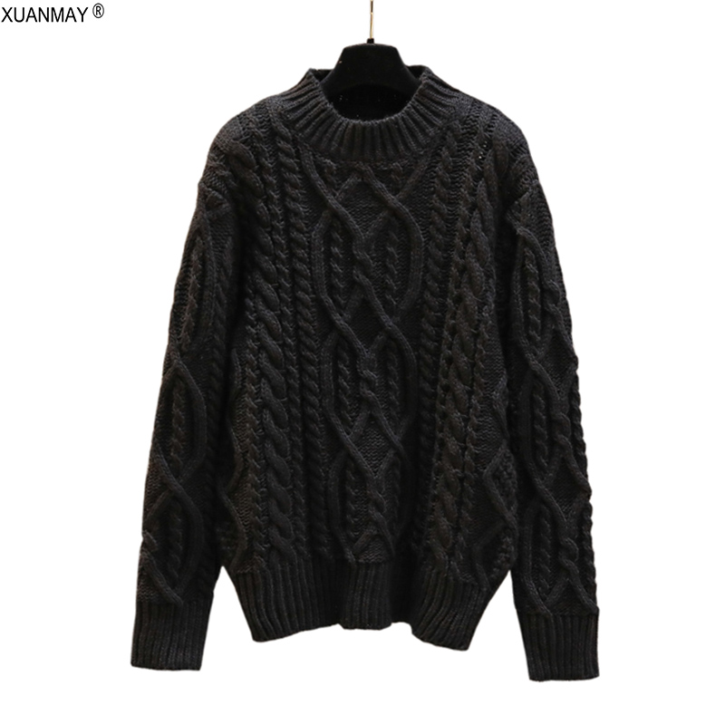 

Winter 2020 New Coarse wool Warm Pullover Sweater Hand-woven Retro Cool Men' Sweater Bright Red Twisted Pattern Sweater Men, Black