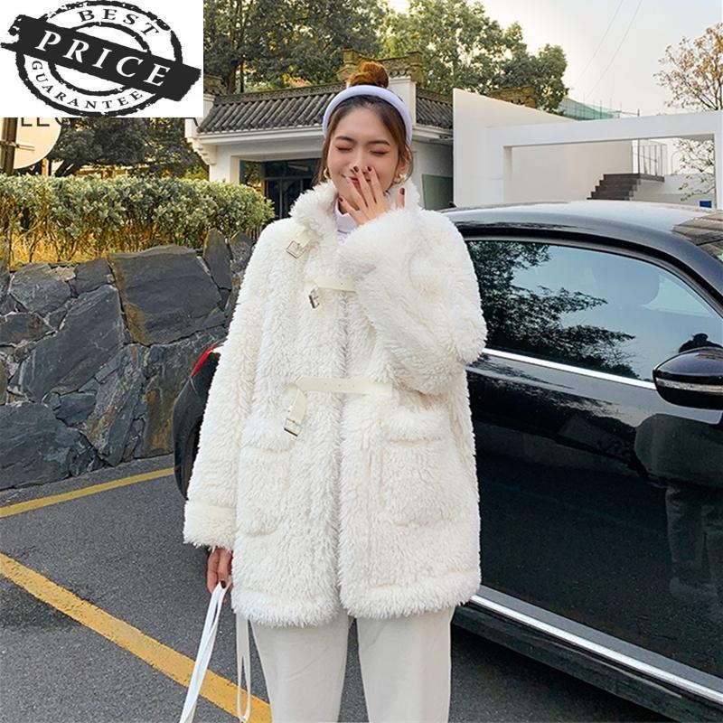 

Wool Lamb New Coat 2021 Female Winter Korean Loose Sheep Hair Velvet Fur Coat Jacket High Quality Streetwear Women, White