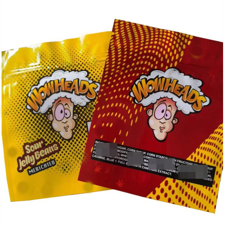 

In stock wowheads sour jelly beans twists 500mg Mylar Bag Childproof Edibles Empty Zipper Pouch mylar packaging bags