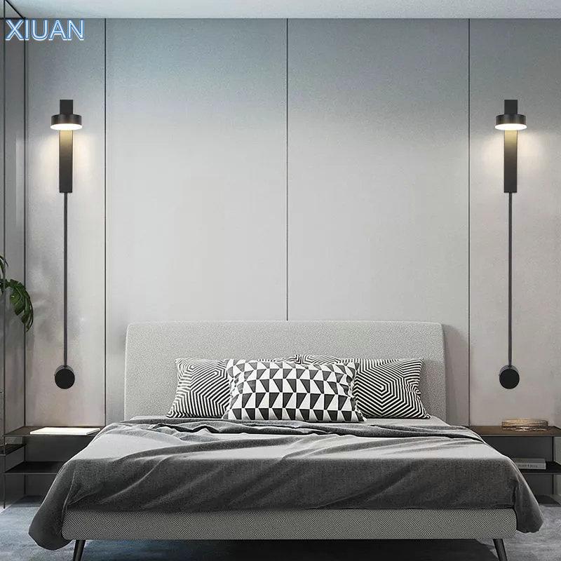 

9W Modern Black Gold Wall Lamp with Dimmable Switch 350 degree Rotate Lamp Head Bedroom Bedside Wall Lights Indoor Home Lighting