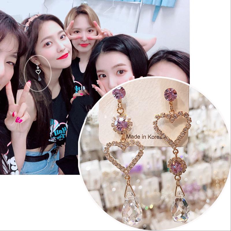 

MENGJIQIAO 2020 Korean New Fashion Earrings Transparent Crystal Beads Love Heart Asymmetry Earrings For Women Rhinestone Brincos
