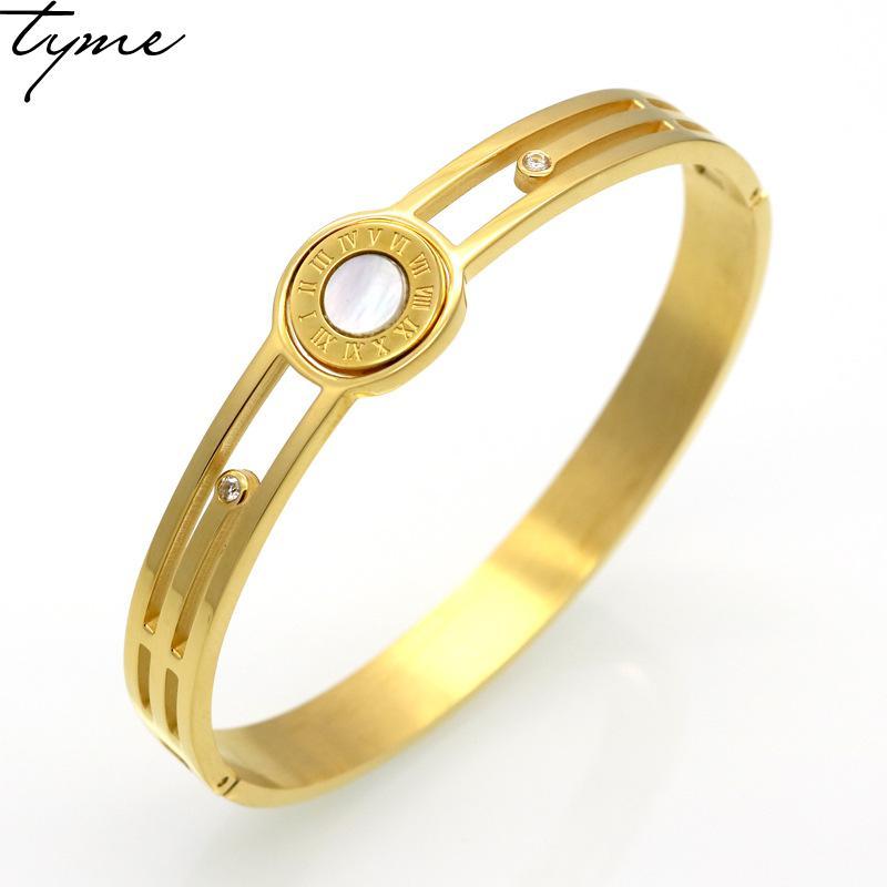 

Stainless Steel New Design Turnable One Side is White Side is Black Female Lover Bracelets & Bangles Wholesale Women Bangle