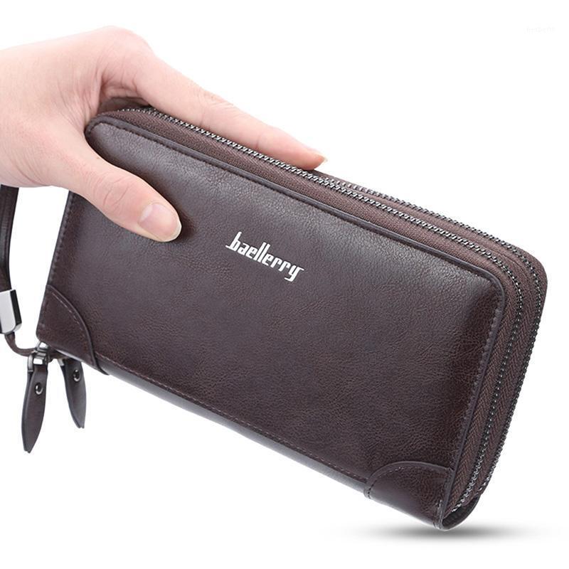 

Men Wallets Large Capacity Cell Phone Pocket Double Zipper Men Clutch Bag Passcard Pocket Male Business Wallet1, Black