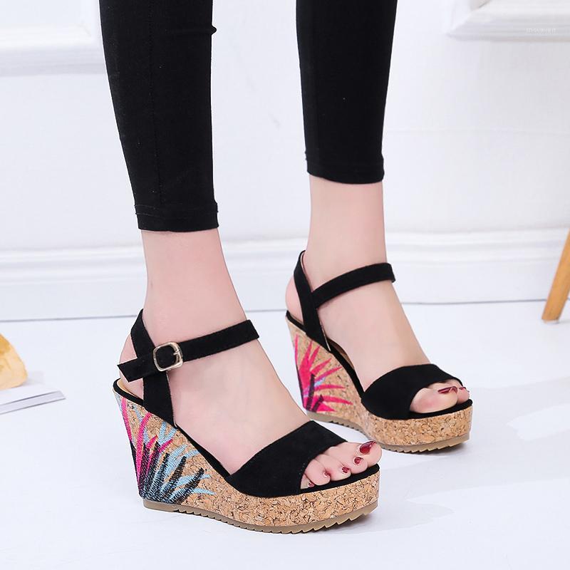 

Summer Graffiti Platform Sandals Women Leather Ladies Shoes Wedge Sandals High Heels Suede Fashion Drop Ship1, Army green