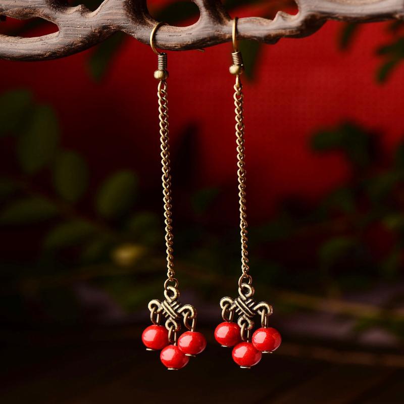 

8Seasons Fashion Handmade Women Drop Earrings Antique Bronze Metal Link Chain Tassel Trendy Chinese Ethnic Earrings Charm,1 Pair