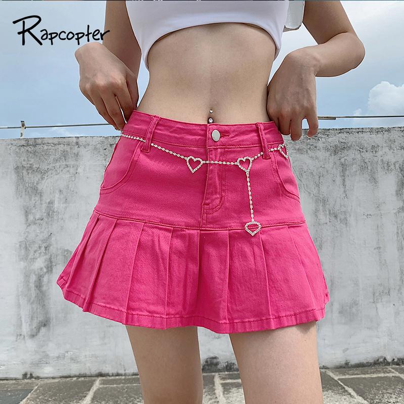 

Rapcopter Women Y2K Jeans Skirts High Waist Pleated Skirts Zipper Mini Summer New 90S Streetwear E-Girl Sexy Short, Blue