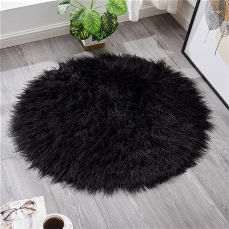 

9 Size Round Rug Carpets Living Room Solid Long Plush Area Carpet Faux Fur Sheepskin Shaggy Rugs For Home Bedroom Decorative1, Pink