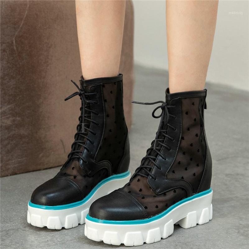 

2020 Lace Up Breathable Sandals Women Wedges High Heel Ankle Boots Female Round Toe Fashion Sneakers Summer Platform Pumps Shoes1, Beige