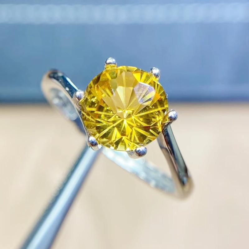 

Cluster Rings Natural Real Citrine Round Simple Ring Per Jewelry 8*8mm 1.8ct Gemstone 925 Sterling Silver Q214229, Golden;silver