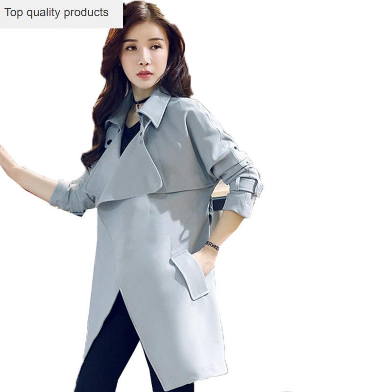 

Trench Coat For Women Elegant Autumn 2020 New Lapel Collar Lady Work Wear Overcaot With Belt Windbreaker manteau femme LX233, Gray