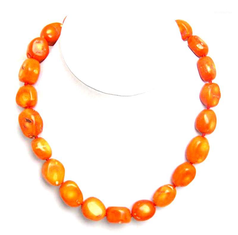 

Qingmos 14-18mm Baroque Natural Orange Coral Necklace for Women with Genuine Coral Jewelry for Women 18" Statement Necklace 51401