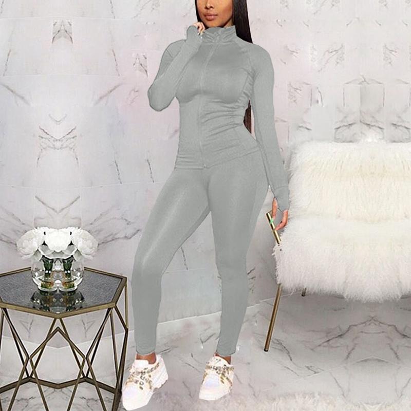 

Spring Long Sleeves Women Slim Streched Tracksuit Plus Size 2Pcs Sets, Black