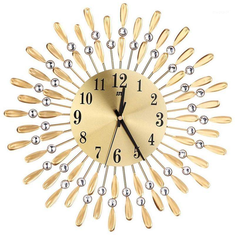 

15 inch 3D Large Wall Clock Shiny Rhinestone Sun Style Modern Living Room Decor (Gold)1