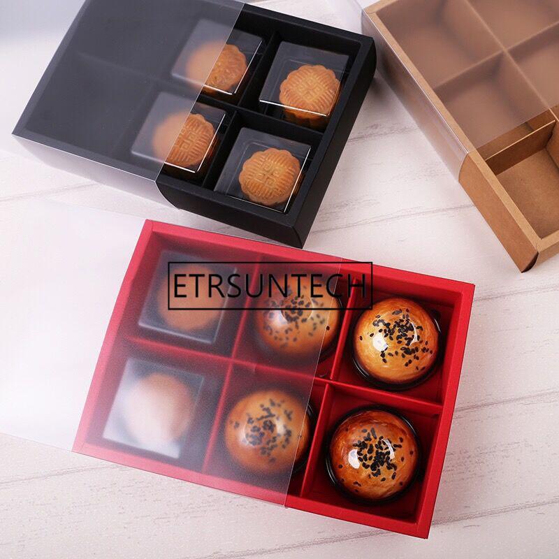 

100pcs/lot Transparent Black Red Brown Cake Box Dessert Macarons Mooncake Boxes Pastry Packaging Boxes