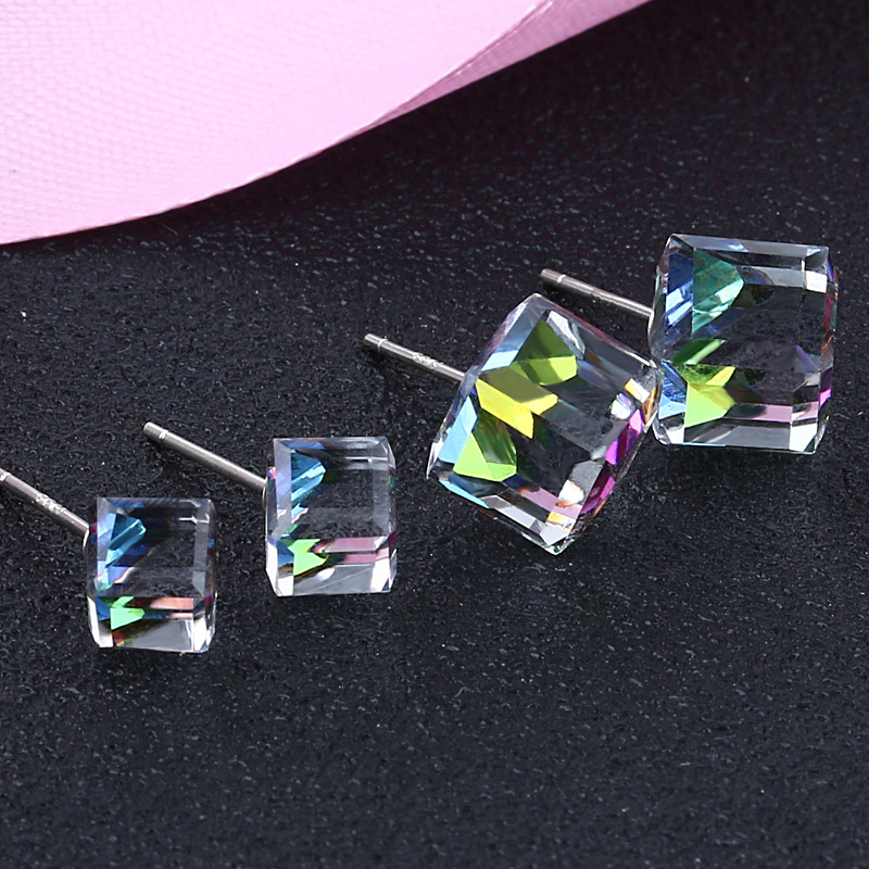 

Sterling Silver Crystal cube stud earrings red black diamond ear rings women fashion jewelry will and sandy, Golden;silver