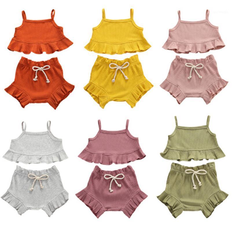 

2020 Newest Summer Toddler Swimsuit Little Girls Outfits Set Cotton Casual Sleeveless Ruffle Vest Tops+Shorts+Headband 3pcs1