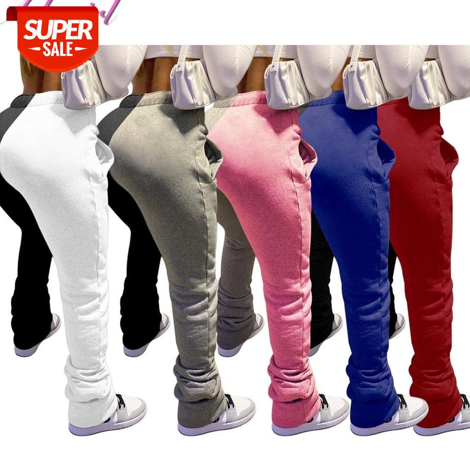 

Women Autumn Leggings Sweatpants Casual Patchwork Ruched Wide Leg Stacked Pants High Waist Workout Streetwear Pants Trousers #n01h, Black;white