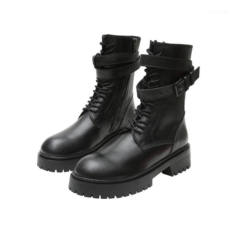 

boots tide ins2020 new handsome thick-soled knight boots wild mid-tube motorcycle short female thick heel1, Black