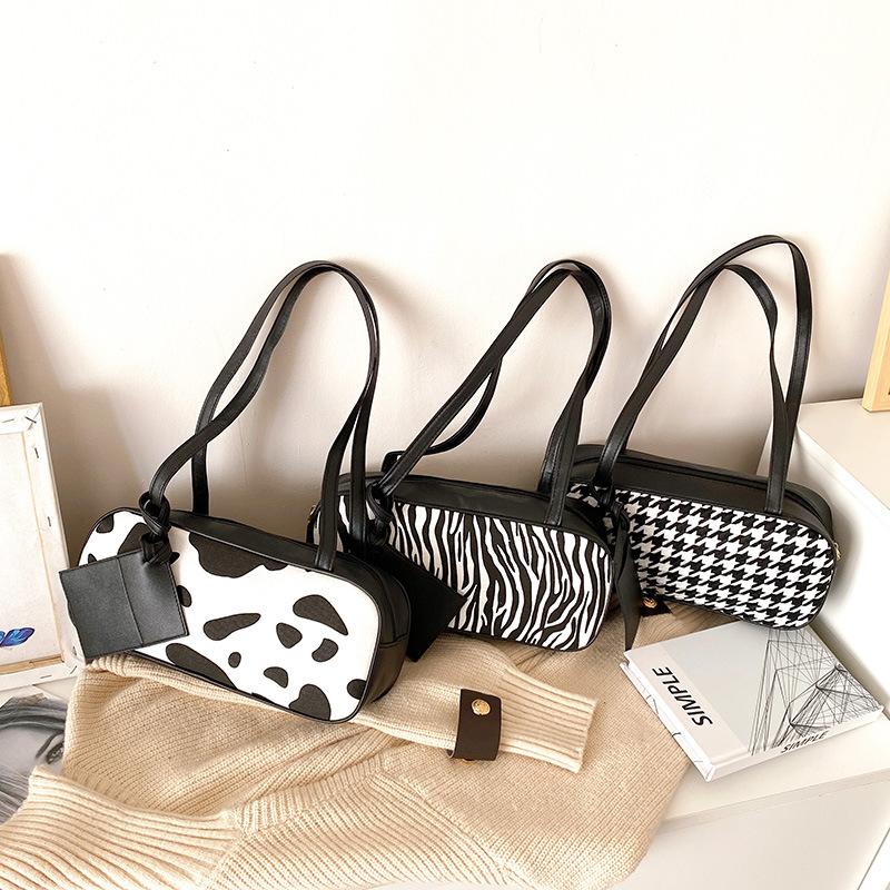 

Bag Handbag New 2021 Slung Shoulder Bag Ins Simple Celebrity Shoulder Zebra Houndstooth Cow Armpit Fashion Pattern Baguette