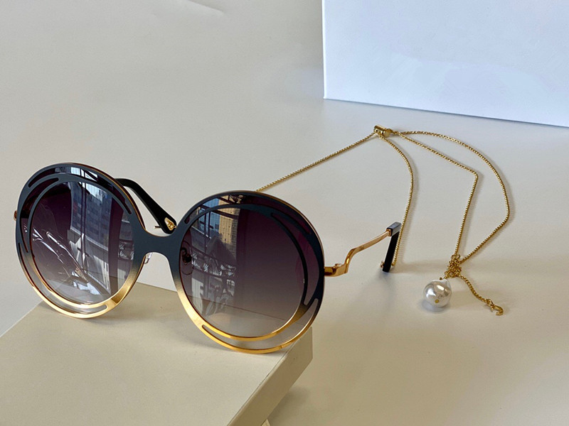 

170 new fashion sunglasses women round full frame temples with chain UV400 lenses summer style square frame classic free packaging