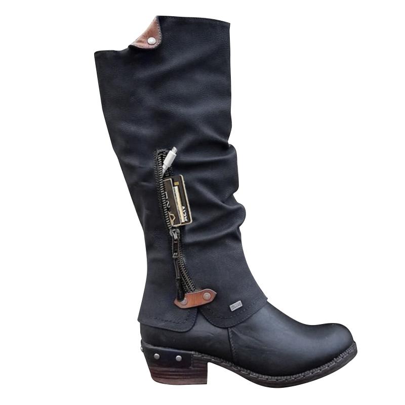 

New Comfortable Boots for Women Including Zip Round Toe Low Heel Knee High Boot Women's Winter Boots Drop Shipping, Black