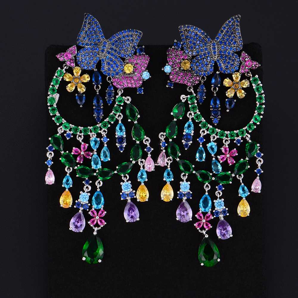 

Siscathy Cute Butterfly Pierced Full CZ Cubic Zirconia Earrings Fashion Jewelry Statement Dangle Drop Earrings For Women Wear
