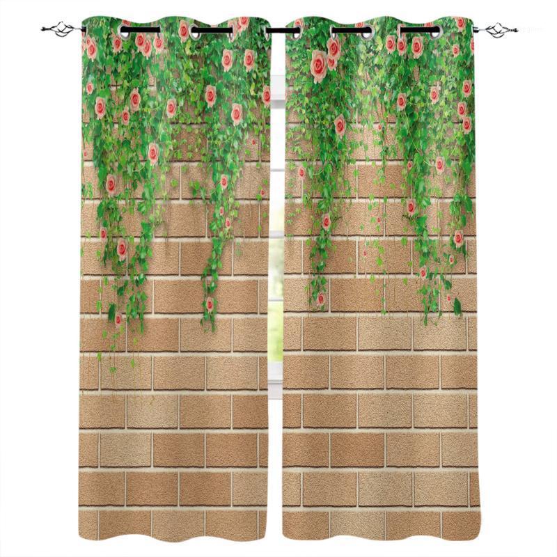 

Flower Green Leaves Wall Bricks Window Curtains Living Room Boys Children Bedroom Kids Cortina Window Treatment Home Decor1, As pic
