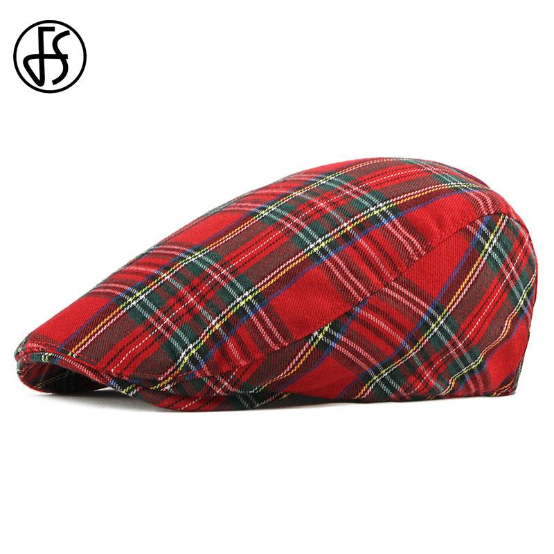 

FS Classic Stripe Berets Hat Lattice Octagonal Flat Cap For Men Fashion 2020 New Autumn Winter Peaked Cap British Hats Gift, Red