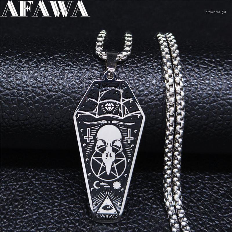 

AFAWA Witchcraft Vulture Coffin Pentagram Inverted Cross Stainless Steel Necklaces Pendants Women Silver Color Jewelry N3315S021