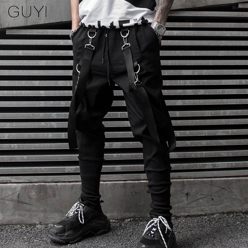 

Streetwear Ribbons Pencil Hip Hop Pants for Men Cargo Joggers Sweatpants Male Trousers Casual Taper Pantalon Homme Harem Pants, Black pants