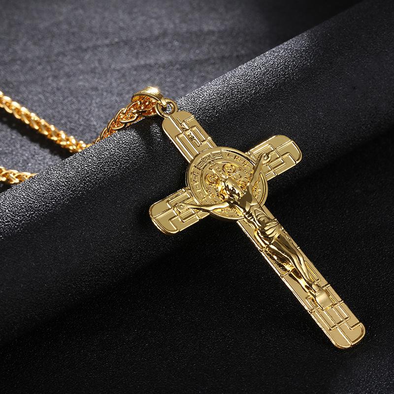 

Pendant Necklaces Hip Hop Big Gold Color Jesus Cross Necklace Fashion Men's And Women's Jewelry For Party Accessories