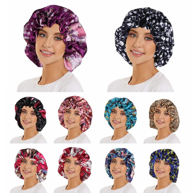 

Shower Caps women towel Thick Double Layer Leopard Printing Waterproof Bath Hat Shower Hair Cover Caps Bathroom