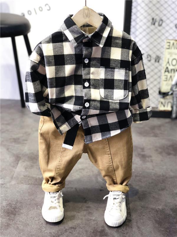 

2PCS WLG Boys Fashion Clothes Kids Spring Autumn Plaid Shirt and Khaki Pant Set Baby Boy All Match Outfits for 2-6 Years1