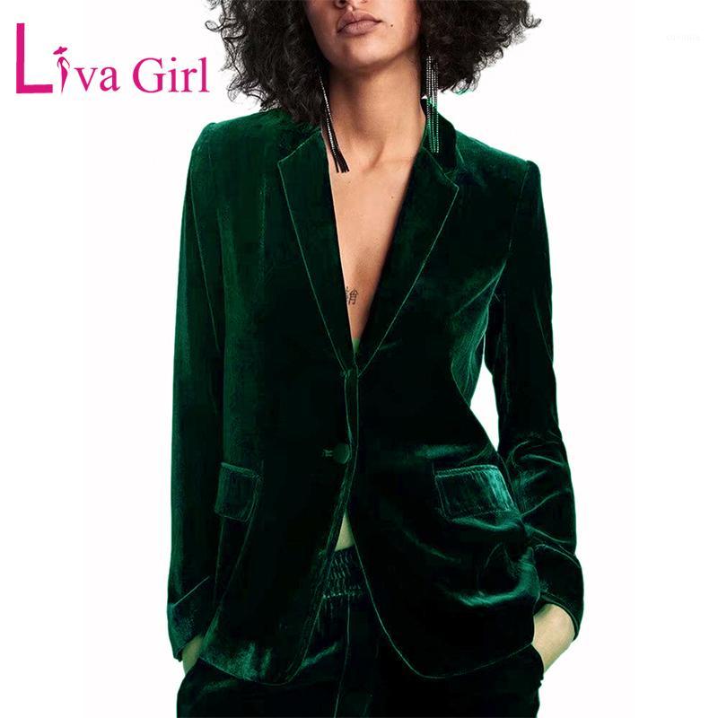 

LIVA GIRL Women Blazer Green Soft Velvet Blazers Coats Sexy Slim Fit Casual Lapel Work Office Jacket Suit Female Performence 2XL1, Light green