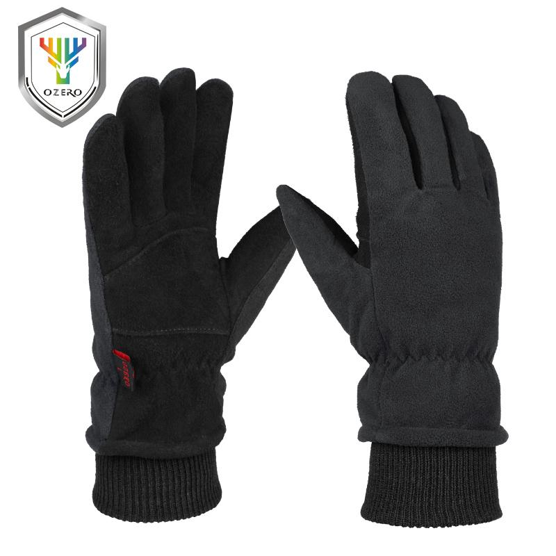 

OZERO Winter Gloves -30°F Cold Proof Deerskin Suede Leather Glove Water-Resistant Windproof Insulated for Driving Cycling Hiking, Black