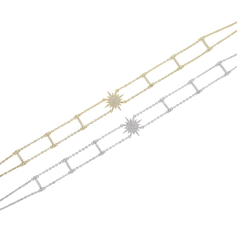 

gold color plated north star charm cz paved with tiny bar double link chain choker short necklace for women wedding jewelry gift