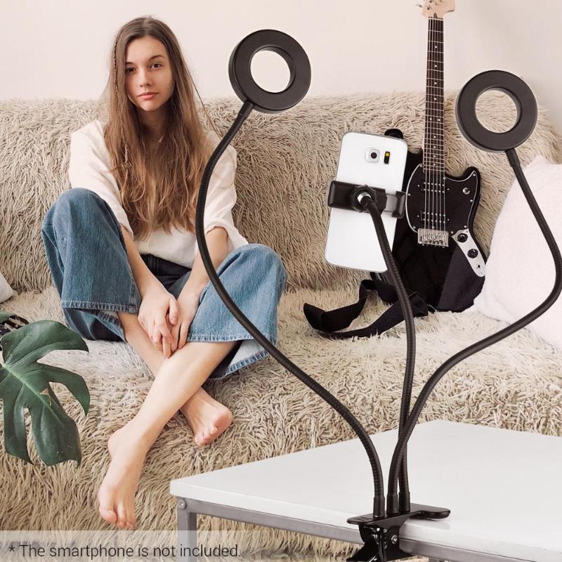 

Andoer 3.5 inch Clip-On Mini USB Ring Light Fill-in Lamp Dual Lights Dimmable Ring Lamp with Phone Holder for Live Streaming