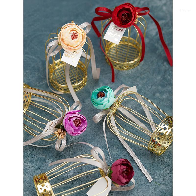 

20pcs Crown candy box With flower head creative gold tin cage wedding gift box DIY chocolate boxes party gift bags1