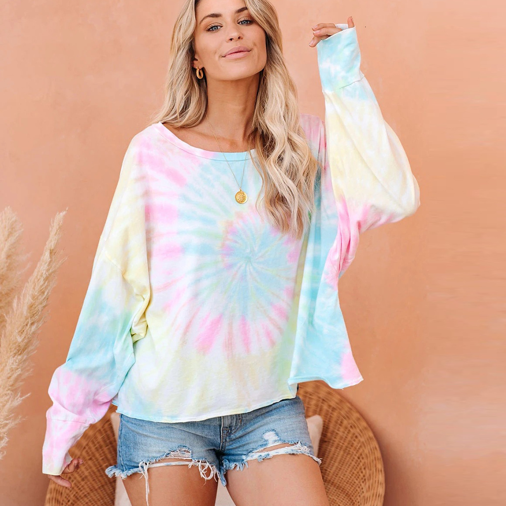 

2021 New High Quality Autumn Winter Tie-dyed Ladies Long Sleeve Pullover Sweatshirt Women Casual Tie Dye O-neck Tops B43z