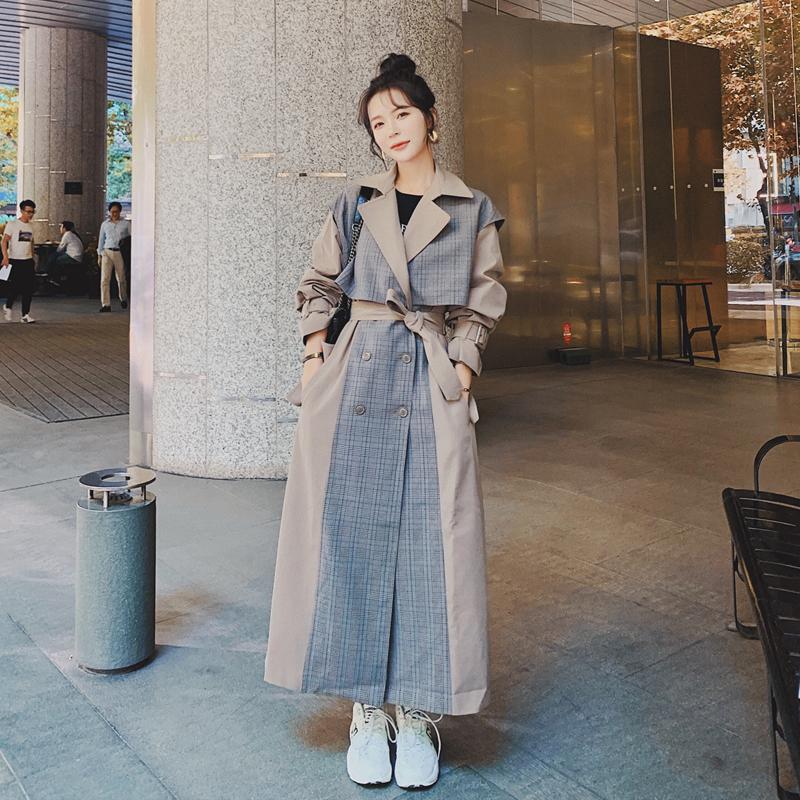 

2020 Autumn New Long Windbreaker Women' Loose Fashion Jacket Bandage Single-breasted High-quality Trench Coat For Women, Picture color