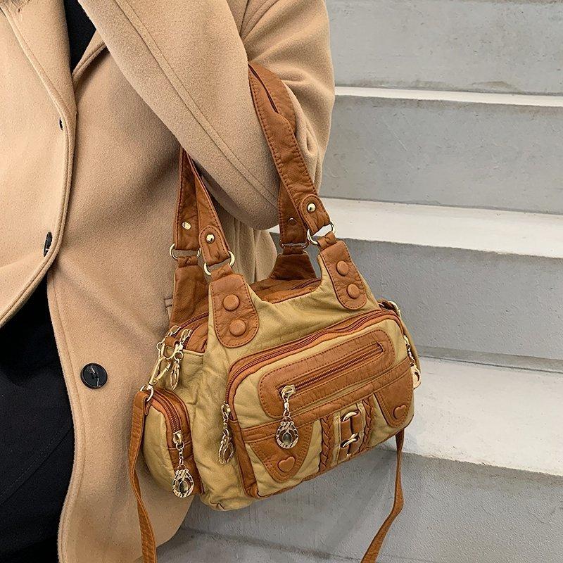 

Retro Old Style Woman Tote Bag PU Leather Hand Bags Portable Woman Shoulder Bag Sac A Main Luxury Handbags Women Bags Designer, Black