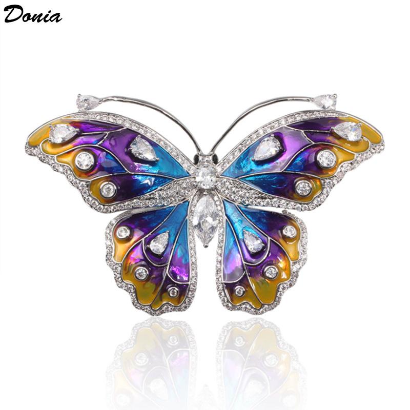 

Donia Jewelry New temperament set zircon butterfly brooch enamel animal brooch two-color copper bottom ladies coat pin