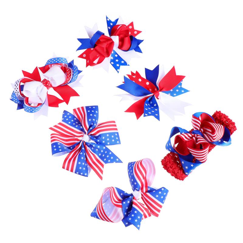 

6pcs US National Day Bowknot Hair Clip Girls Barrettes Hair Accessories