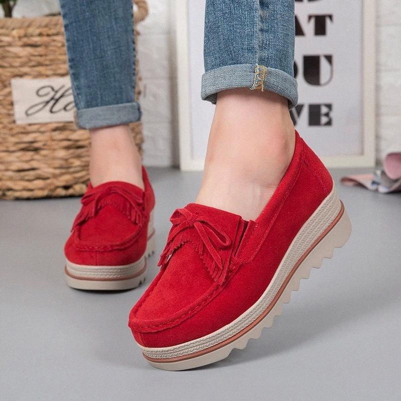 

Women Flats Suede Leather 2020 New Spring Summer Shoes Woman Fashion Loafers Slip On Female Platform Shoes Moccasins SH12231 #js0Q