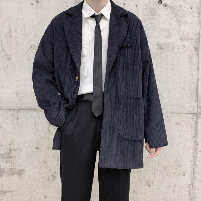 

2020 Autumn And Winter New Youth Popular Korean Version Of Solid Color Loose Single-breasted Corduroy Suit Fashion Casual Top, Black