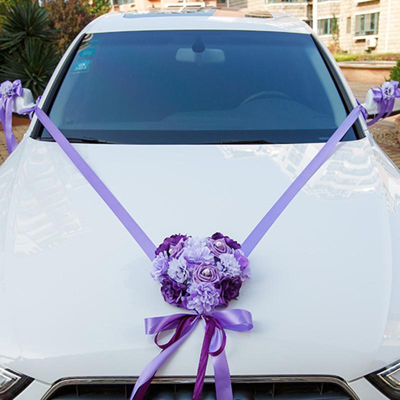 

Wedding Car Decoration Artificial Flowers Ribbon Bowknot Wedding Home Decoration Supplies FO Sale1