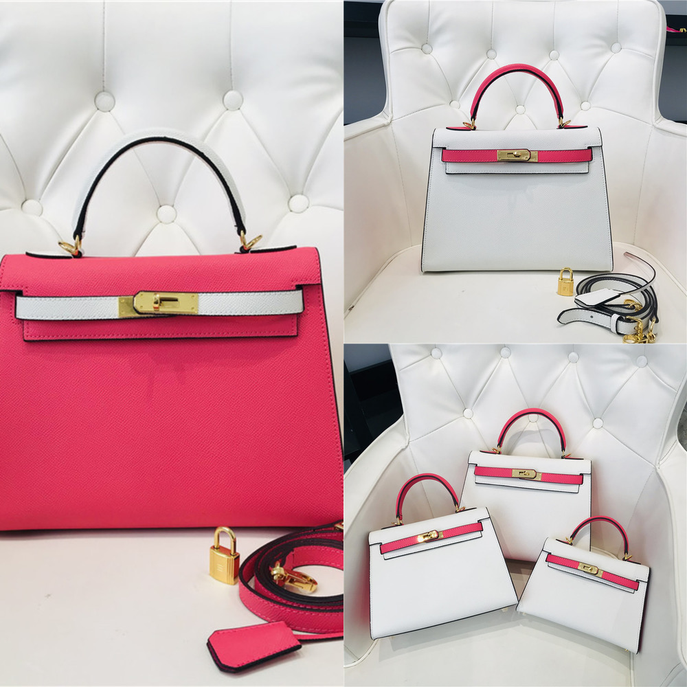 

Designer Kellies Bags New Handbag Cowhide Color Portable Single Shoulder Messenger Second Generation Women's Bag New Fashion Fashion, 22cm peach white