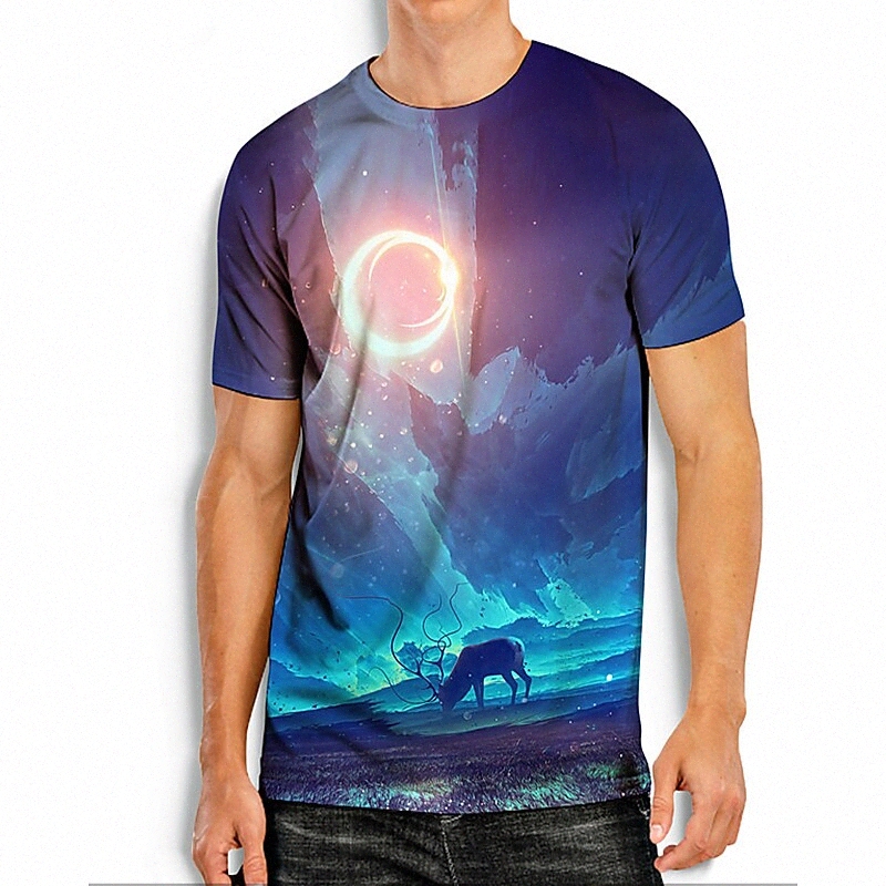 Men's T shirt 3D Print Graphic Prints Animal Round Neck Daily Holiday 3D Print Short Sleeve Tops Basic Casual Blue / Summer 99aZ#